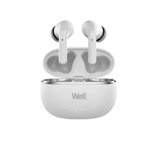 Ακουστικό In-ear Bluetooth Wireless earphones noice cancelling ANC,ENC με docking station λευκό Well