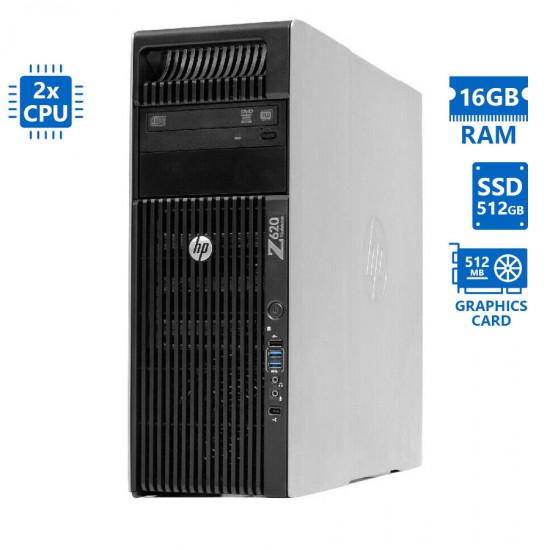 HP (B) Z620 Tower Xeon 2xE5-2620(6-Cores)/16GB DDR3/512GB SSD/Nvidia 512MB/DVD Grade B Workstation R