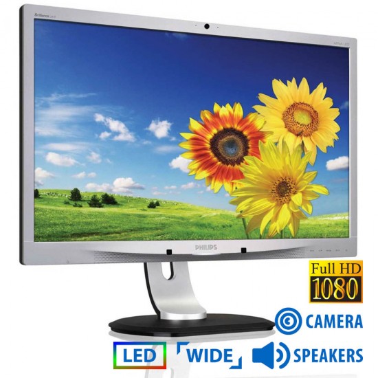 Used Monitor 241P4Q LED/Philips/24”FHD/w/Camera/w/Speakers/1920x1080/Wide/Silver/Black/D-SUB & DVI-D