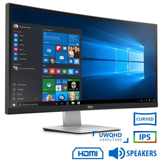 Used Monitor U3415WB Curved IPS LED/Dell/34”UW-QHD/3440x1440/Black/w/Speakers/DP & Mini DP & HDMI &