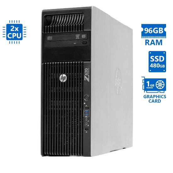 HP Z620 Tower Xeon 2xE5-2667(6-Cores)/96GB DDR3/480GB SSD/Nvidia 1GB/DVD/7P Grade A Workstation Refu