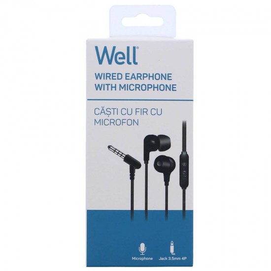 Ακουστικό με μικρόφωνο EP301BK μαύρο Well EARPHONE-EP301BK-WL