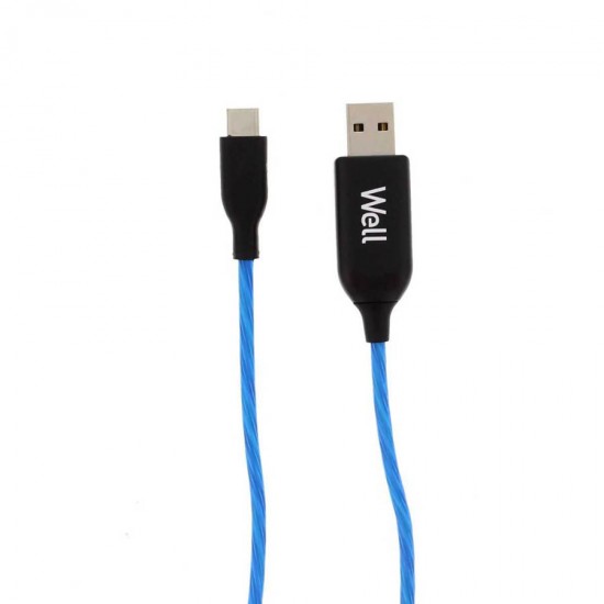 Καλώδιο 3A USB 2.0 σε Type-C Φόρτισης - Data 1m  Μπλε Φωτιζόμενο Well USB/USBC-1BE03-WL