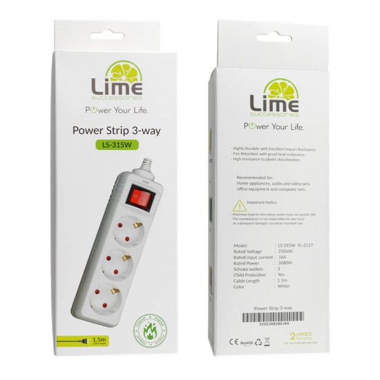 Πολύπριζα 3θ Με Διακόπτη 1,5M,3g1,5 λευκό LS-315W LIME