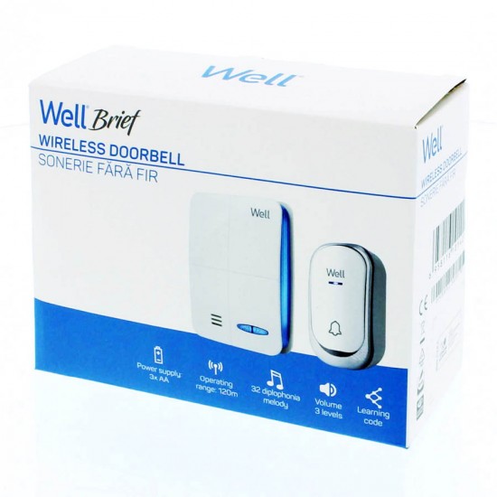 Κουδούνι ασύρματο πόρτας DC/DC 32 μελωδιών IP62 BRIEF Well DOORBELL-BRIEF-WL Κουδούνι ασύρματο πόρτας DC/DC 32 μελωδιών IP62 BRIEF Well DOORBELL-BRIEF-WL