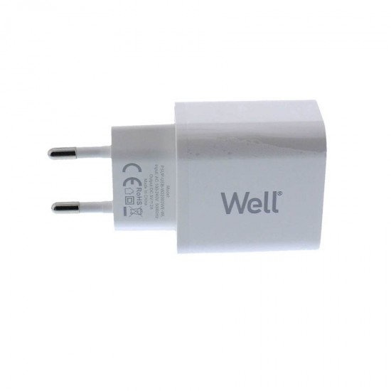 Universal 2xUSB FastTravel Wall Charger 5VDC/2A Λευκό Well PSUP-USB-W22003WE-WL