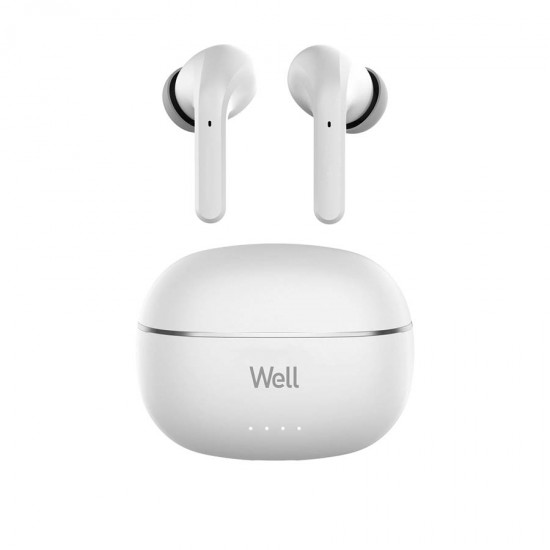 Ακουστικό In-ear Bluetooth Wireless earphones noice cancelling ANC,ENC με docking station λευκό Well