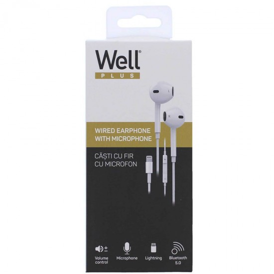 Ακουστικό Lightning με μικρόφωνο EPL05WE λευκό Well EARPHONE-EPL05WE-WL