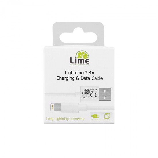 Καλώδιο Lightning Long USB 2.4A Φόρτισης - Data 1m Λευκό LULO1 Lime
