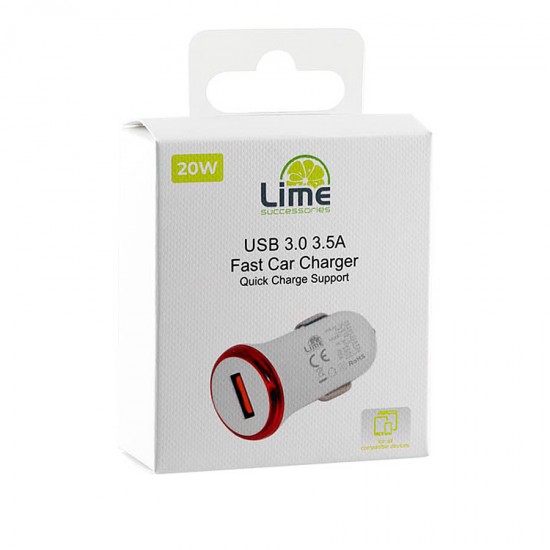 Universal USB 3.0 Fast Car Charger QC 3.0 5V/3.5A Λευκό LCU02 Lime