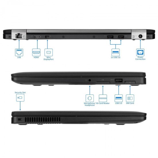 Dell Latitude E7470 i5-6300U/14”QHD Touchscreen/8GB DDR4/256GB M.2 SSD/No ODD/Camera/New Battery/10P